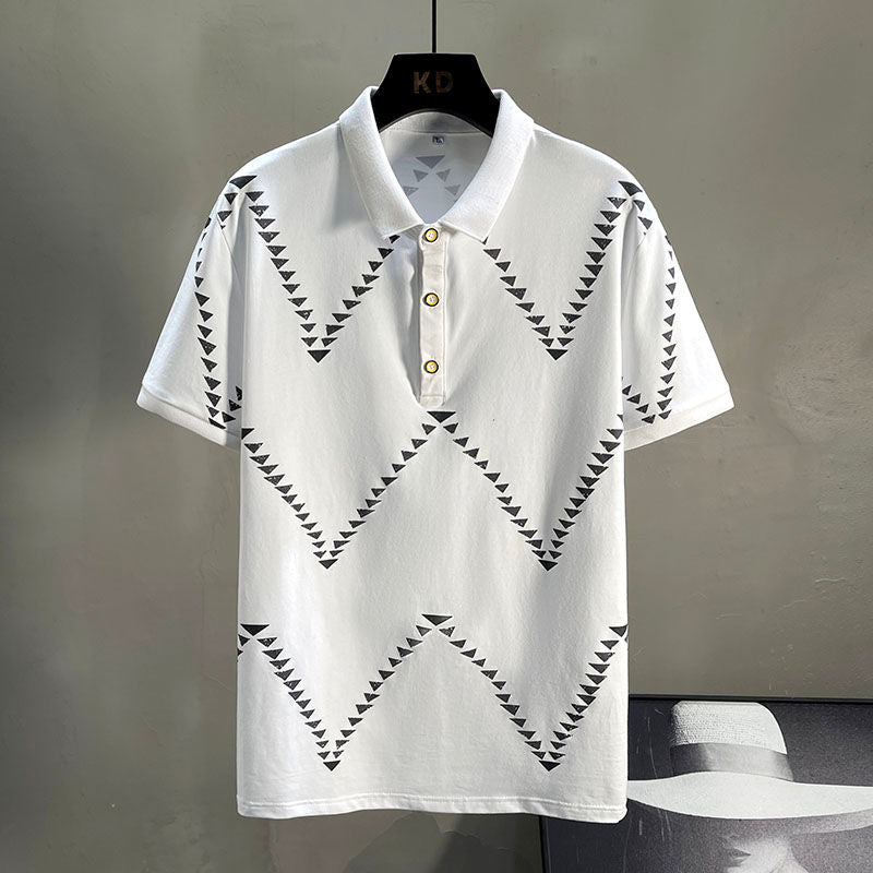 Zig Zag Triangle Patterned Polo Shirt