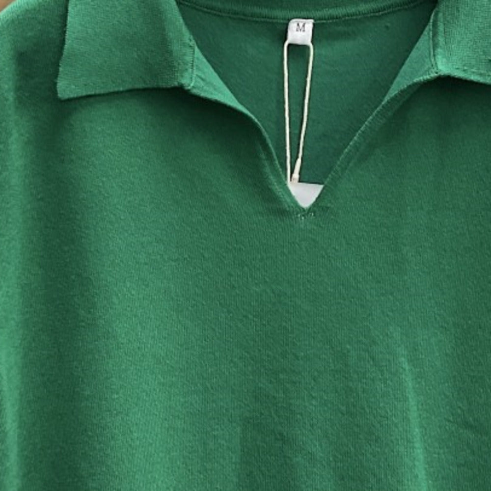 Solid Color Short Sleeved Viscose Polo Shirt