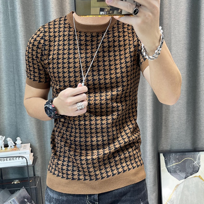 Houndstooth Pattern Short Sleeve T-Shirt