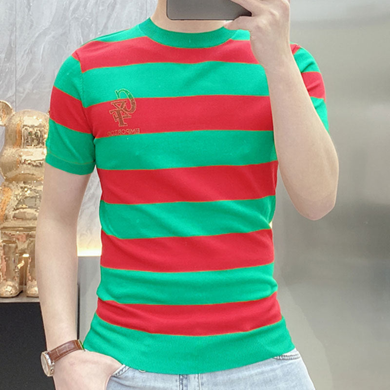 Polyester Striped O-Neck T-Shirt