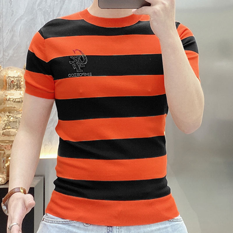 Polyester Striped O-Neck T-Shirt