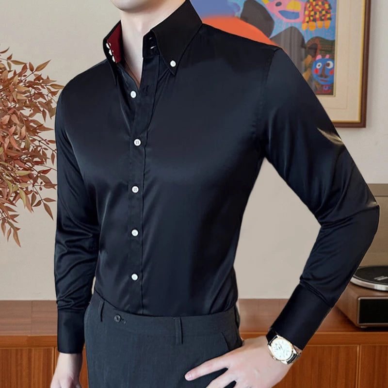 Fashion Solid 3 Button Collar Slim Shirt