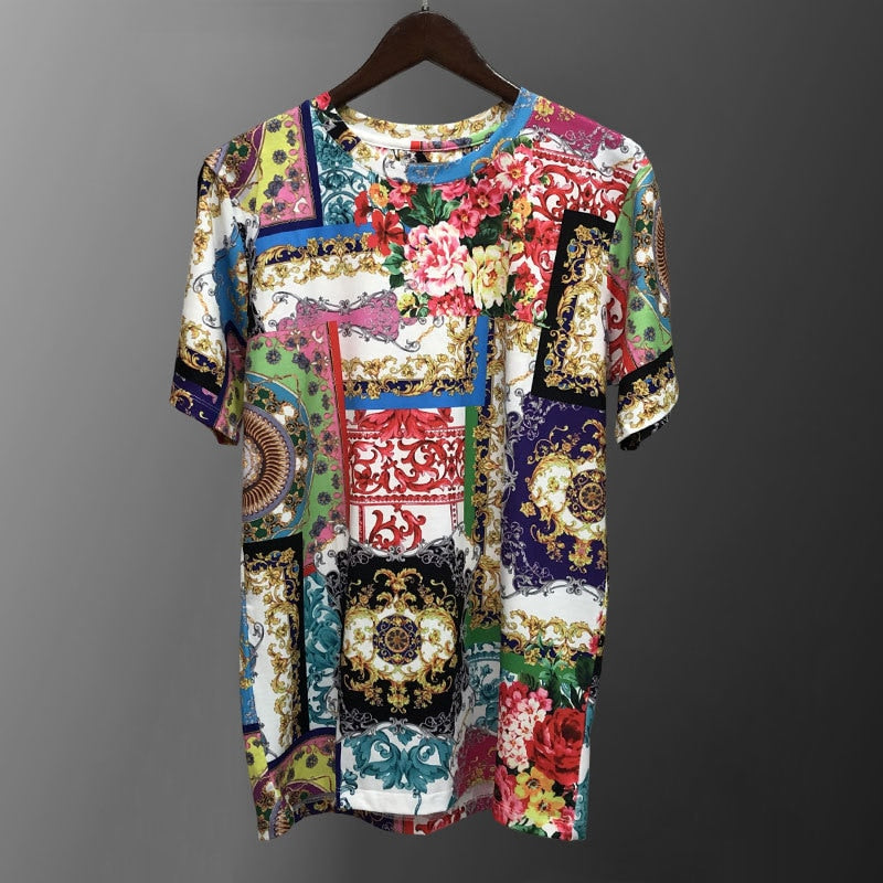 Baroque Floral Printing Short Sleeve T-Shirt