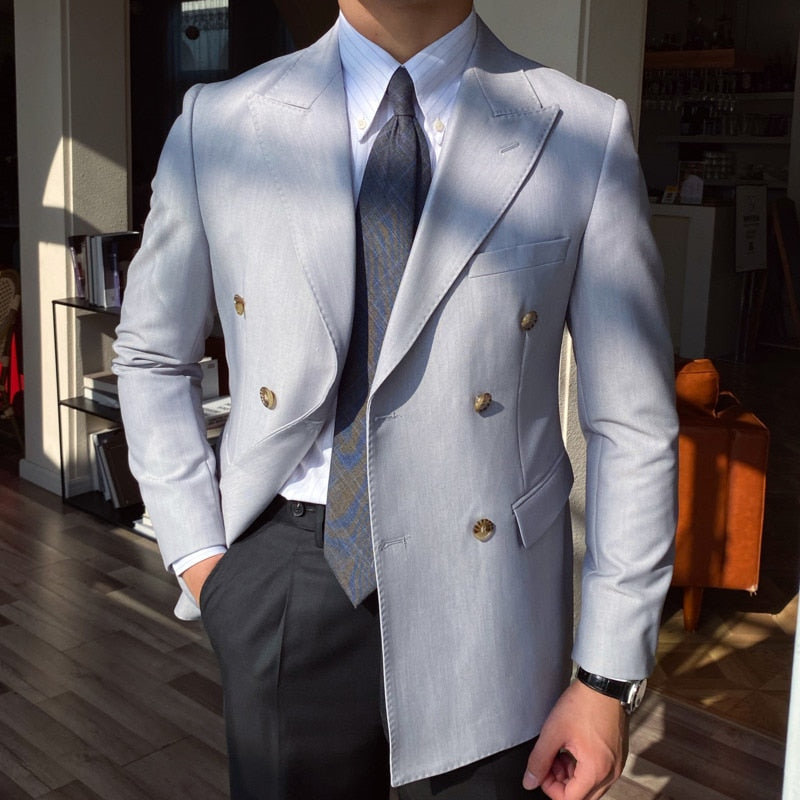 Double Breasted Button Decoration Polyester Blazer