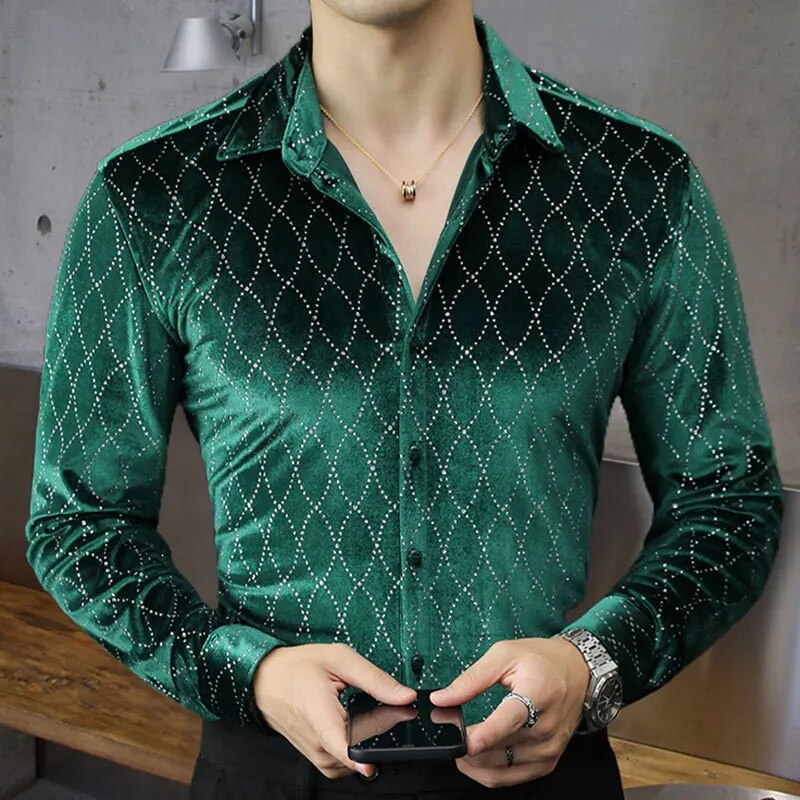 Print Velvet Long Sleeve Shirt