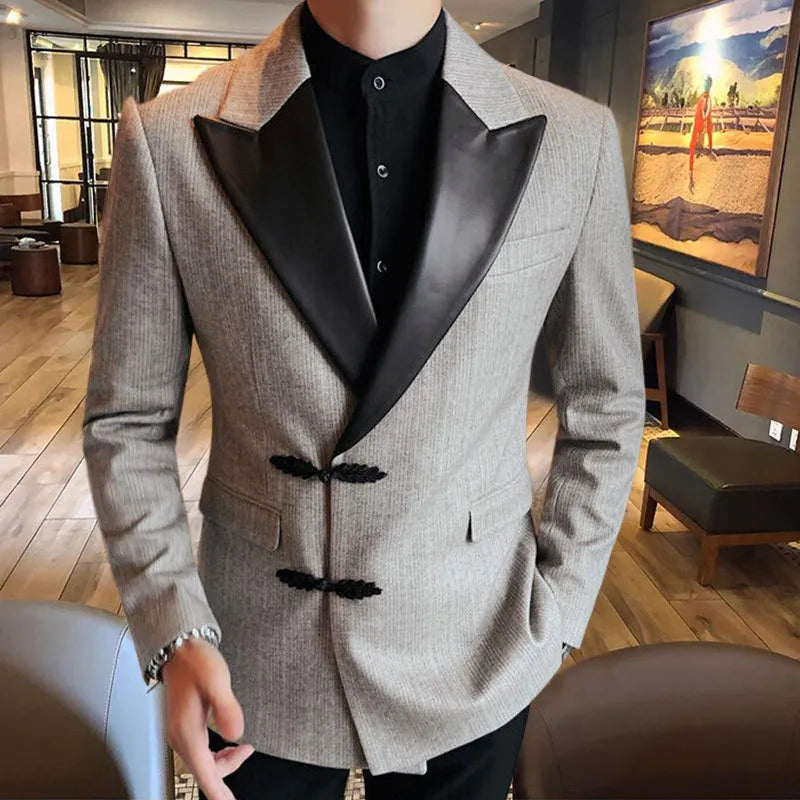 Solid Spliced Collar Polyester Blazer