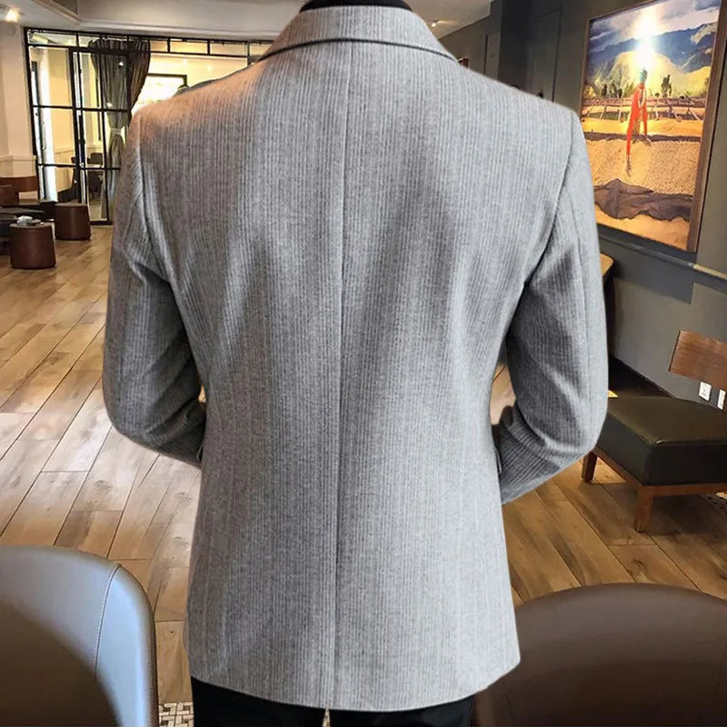 Solid Spliced Collar Polyester Blazer