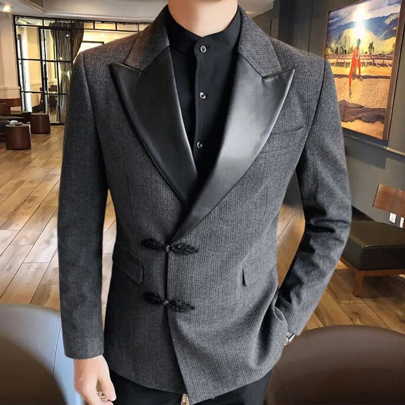 Solid Spliced Collar Polyester Blazer