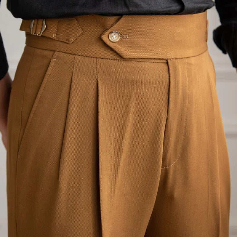 High Waist Casual Solid Color Slim Fit Trousers