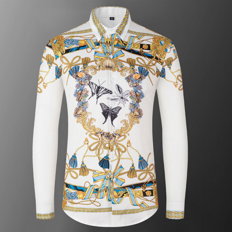 Long Sleeve Baroque Print Pattern Shirt