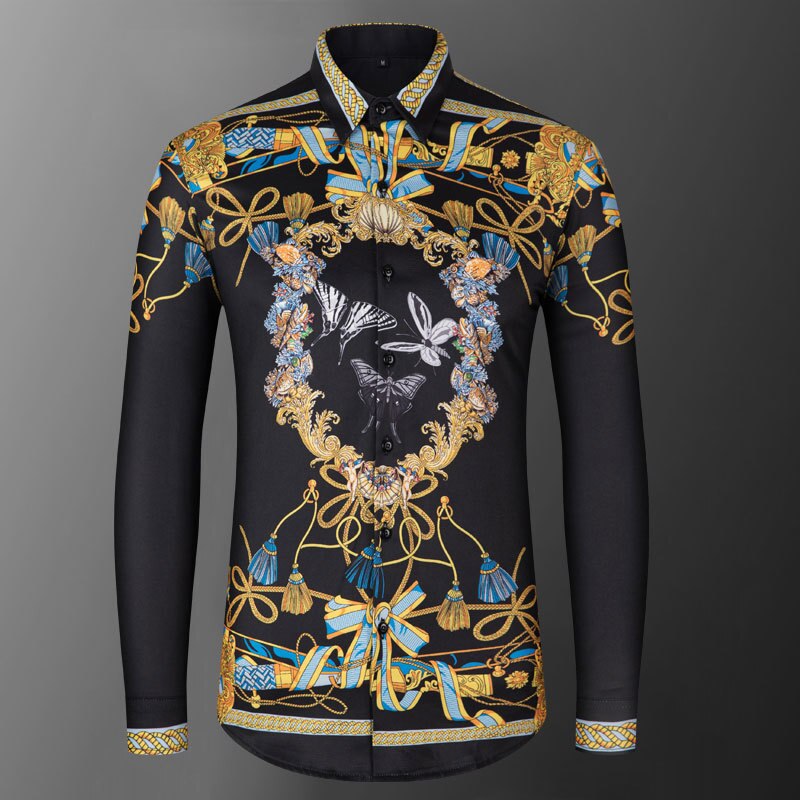 Long Sleeve Baroque Print Pattern Shirt