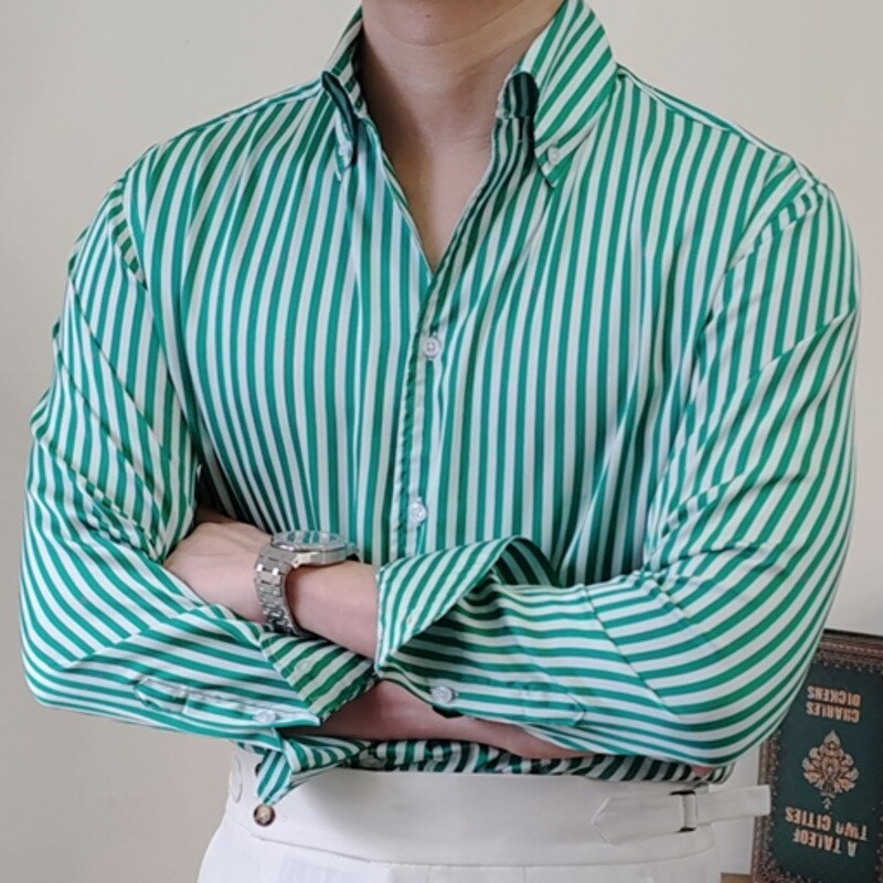 Retro Striped Polyester Long Sleeve Shirt