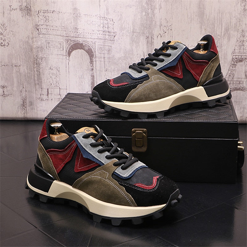 Solid Patchwork Color Leather Sneakers