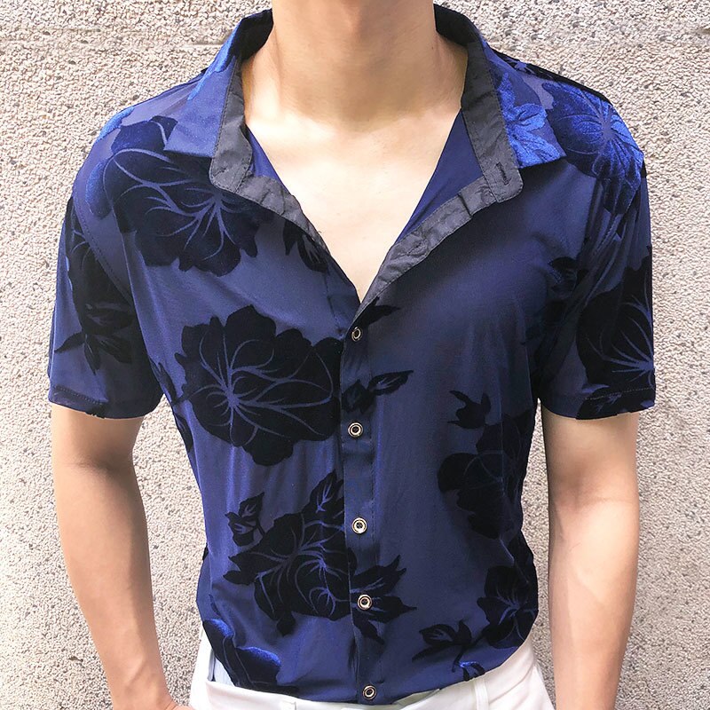 Velvet Floral See Through Short Sleeve Shirt