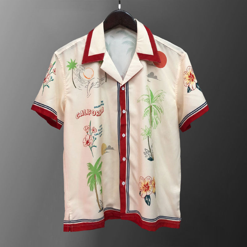 Hawaiian Style Printed Loose Polyester Shirt