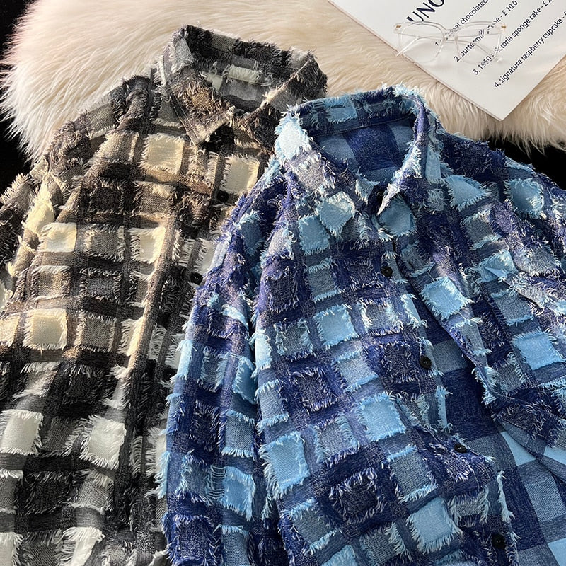 Spring Korea Solid Plaid Shirt