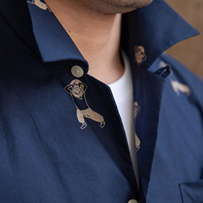 Navy Blue Pattern Stitching Shirt