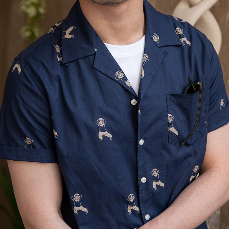 Navy Blue Pattern Stitching Shirt