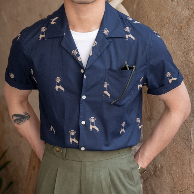 Navy Blue Pattern Stitching Shirt