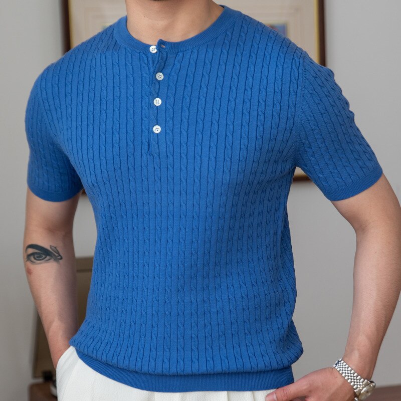 Solid Color Knitted Pattern Slim Polo Shirt