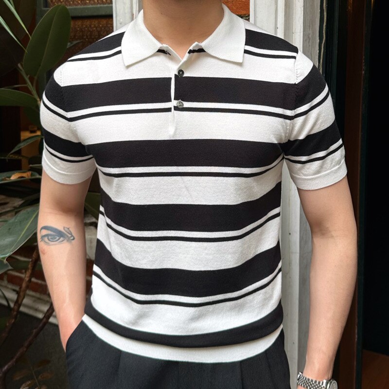 Color Contras Knit Striped Polo Shirt