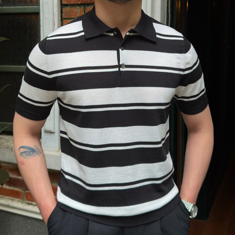 Color Contras Knit Striped Polo Shirt