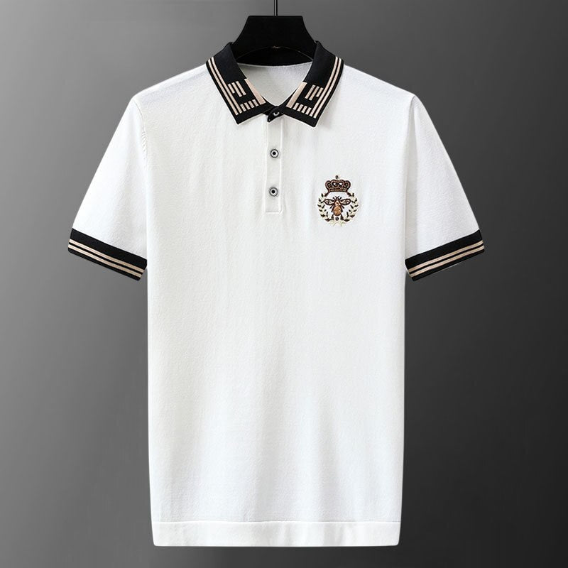 Collar Letter Embroidery Slim Polo Shirt