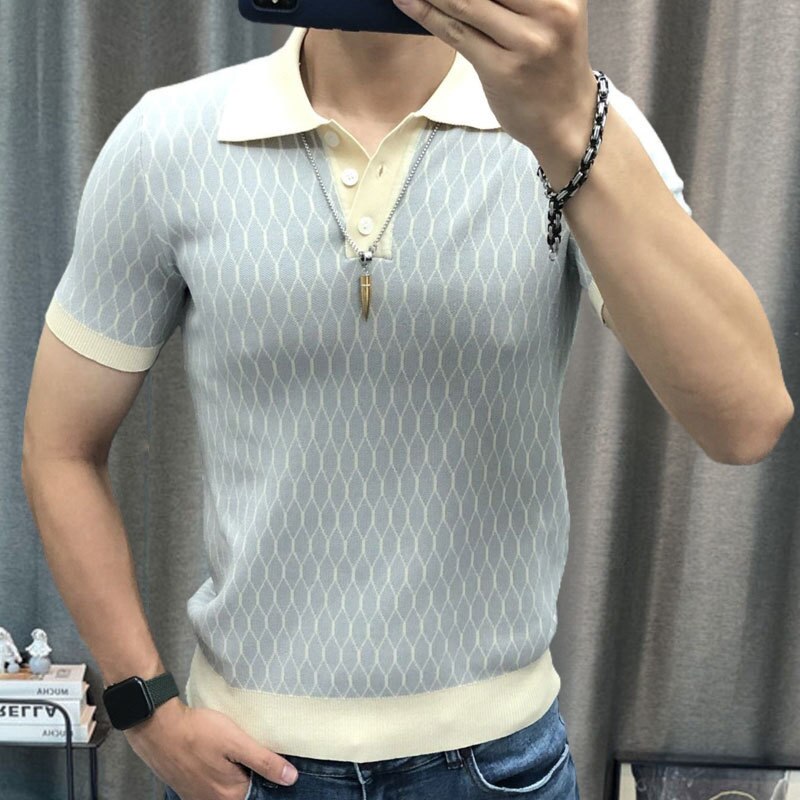 Summer Geometric Short Sleeve Polo Shirt