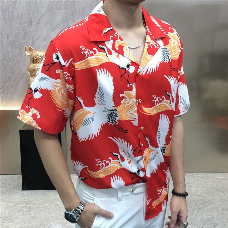 Red Color Flying Bird Printed Shirt