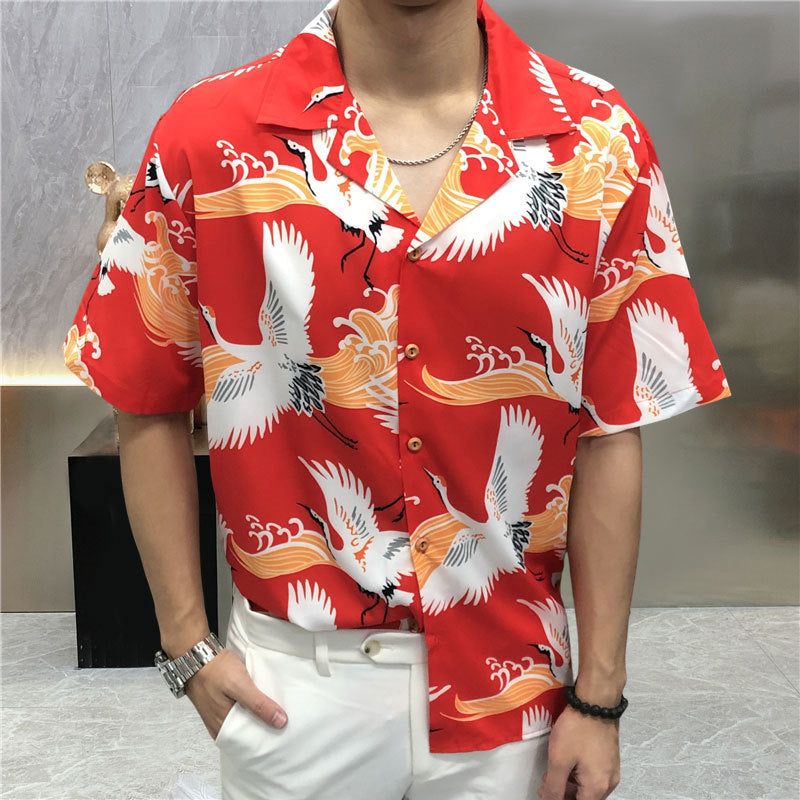 Red Color Flying Bird Printed Shirt