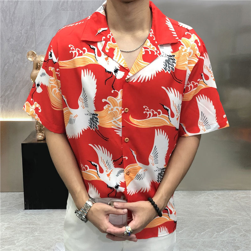 Red Color Flying Bird Printed Shirt