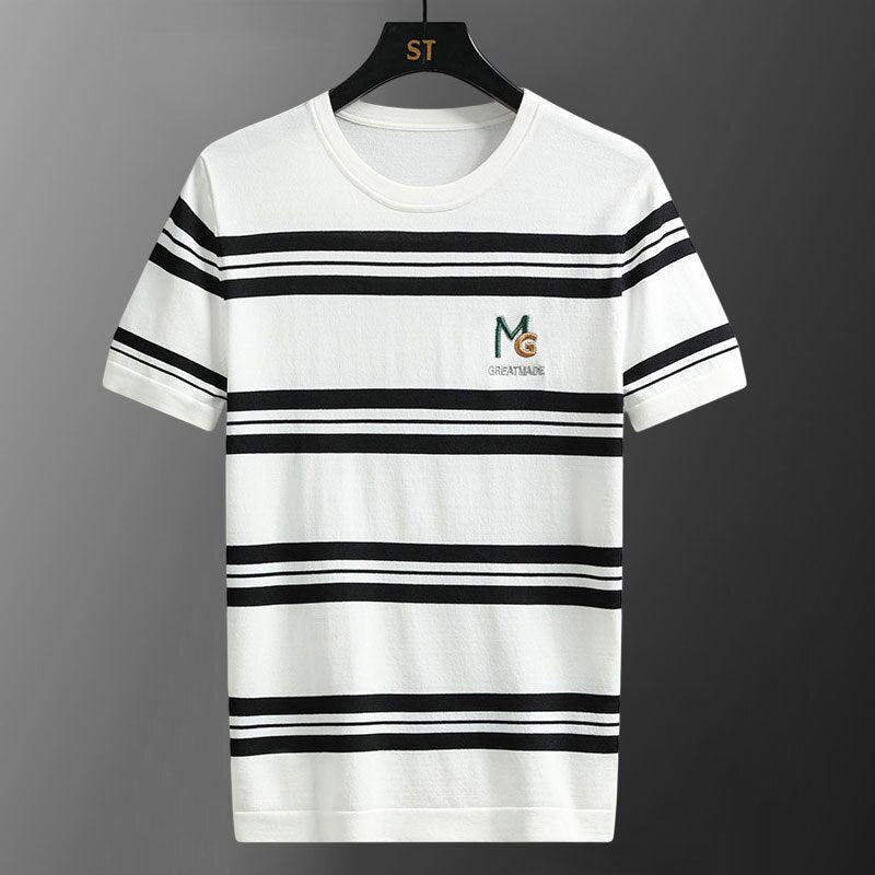 Letter Embroidery Striped T-Shirt