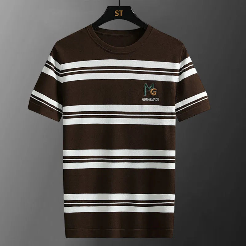 Letter Embroidery Striped T-Shirt