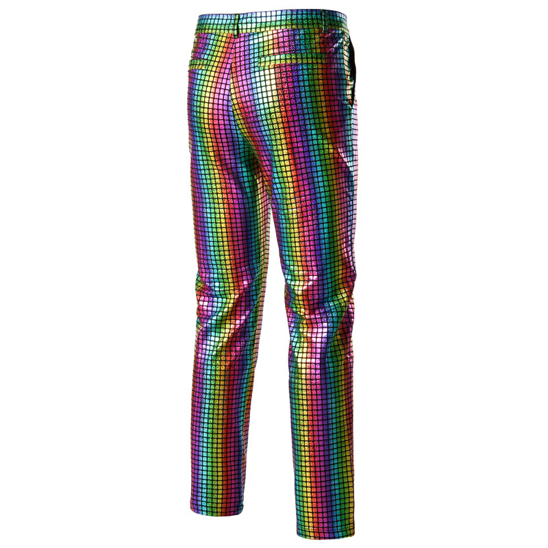 Rainbow Square Sequins Men Loose Drawstring Pants