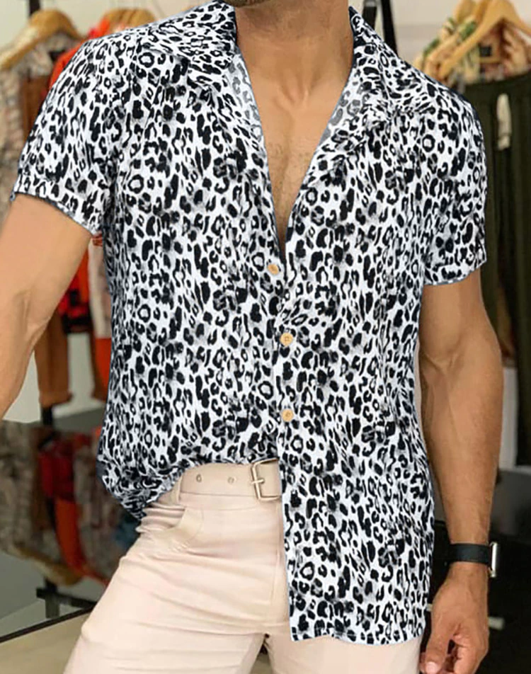 B&W Leopard Print Short Shirt Set