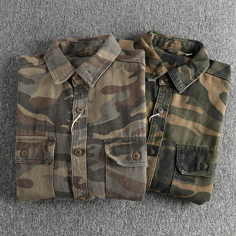 Retro Woven Camouflage Cargo Shirt