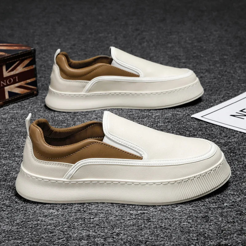 Mixed Colors Leather Slip-On Sneakers