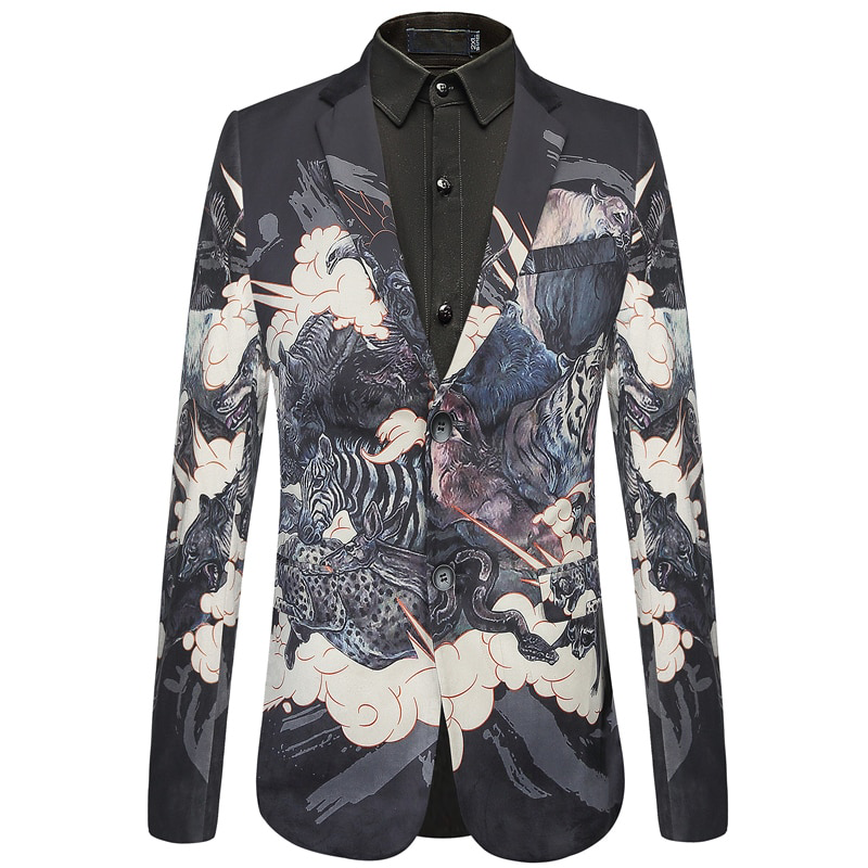 Animal Printed Pattern Slim Fit Design Men Velvet Blazer - FanFreakz