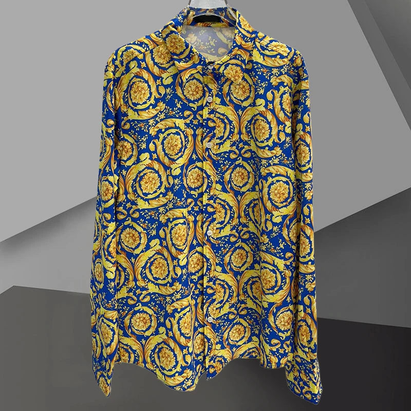 Luxury Long Sleeve Blue Yellow Shirt