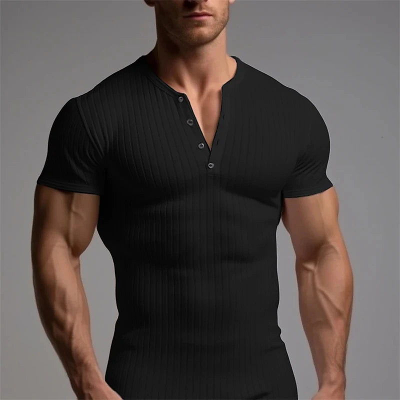 O-Neck Button Short Sleeve T-Shirt