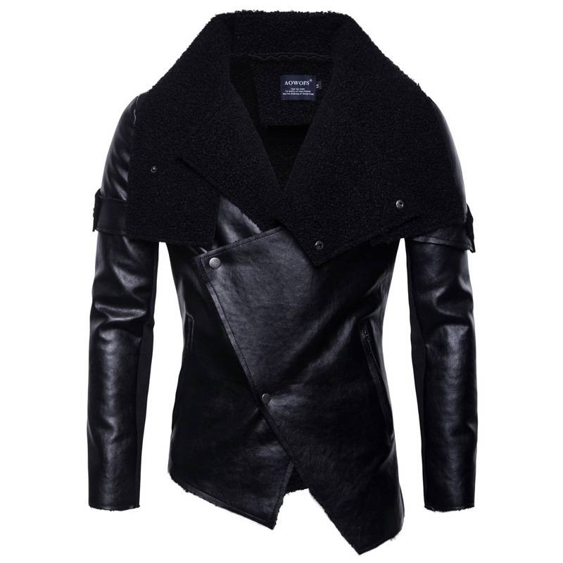 Oversize Turn-Down Collar Style Faux Leather Jacket