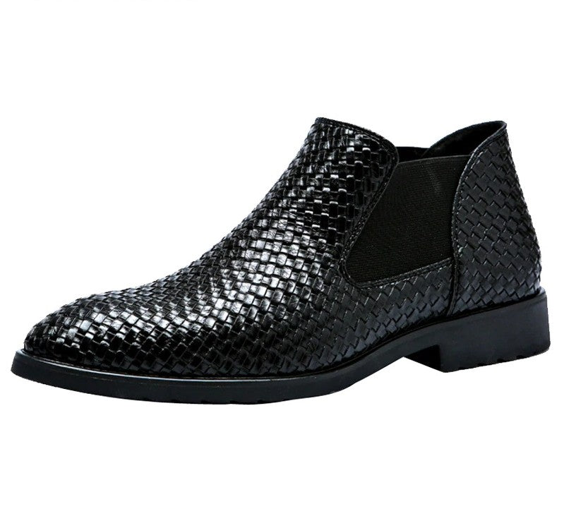 Solid Classic Hand Woven Textured Pattern Style Men Chelsea Boots