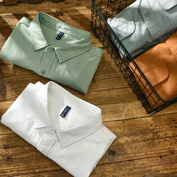 Basic Solid Double Flapped Pocket Style Shirt