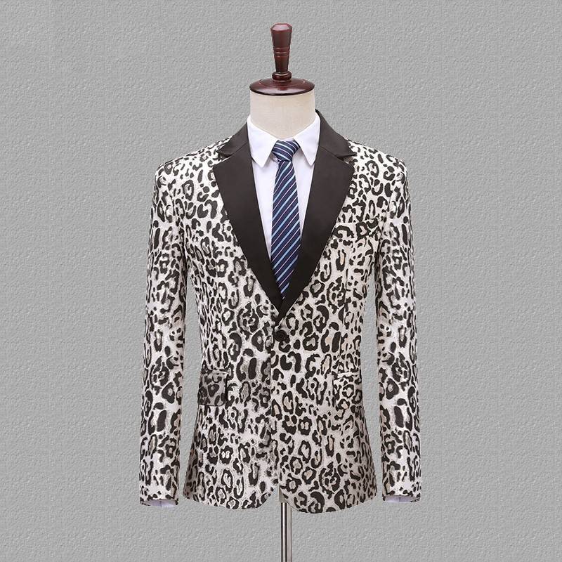 Jacquard Leopard Pattern Slim Fit Casual Men Blazer