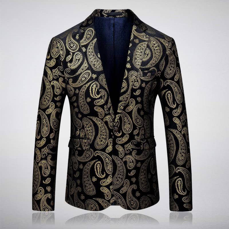 Paisley Gold Black Slim Fit Party Style Men Blazers