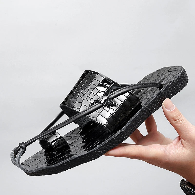 Croco Leather Slipper Sandals