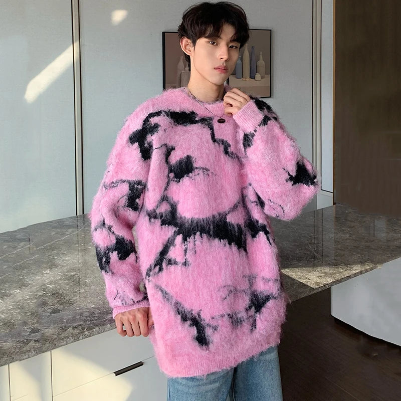 Pink Abstract Pattern Wool Sweater