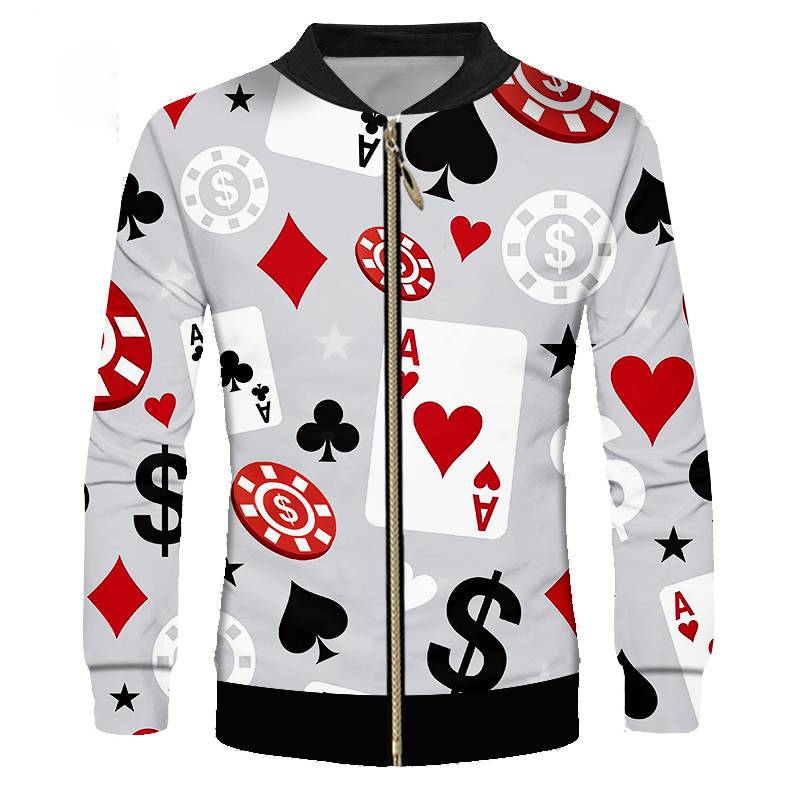 Stand Out Pattern Poker Game Print Casual Style Men Jacket