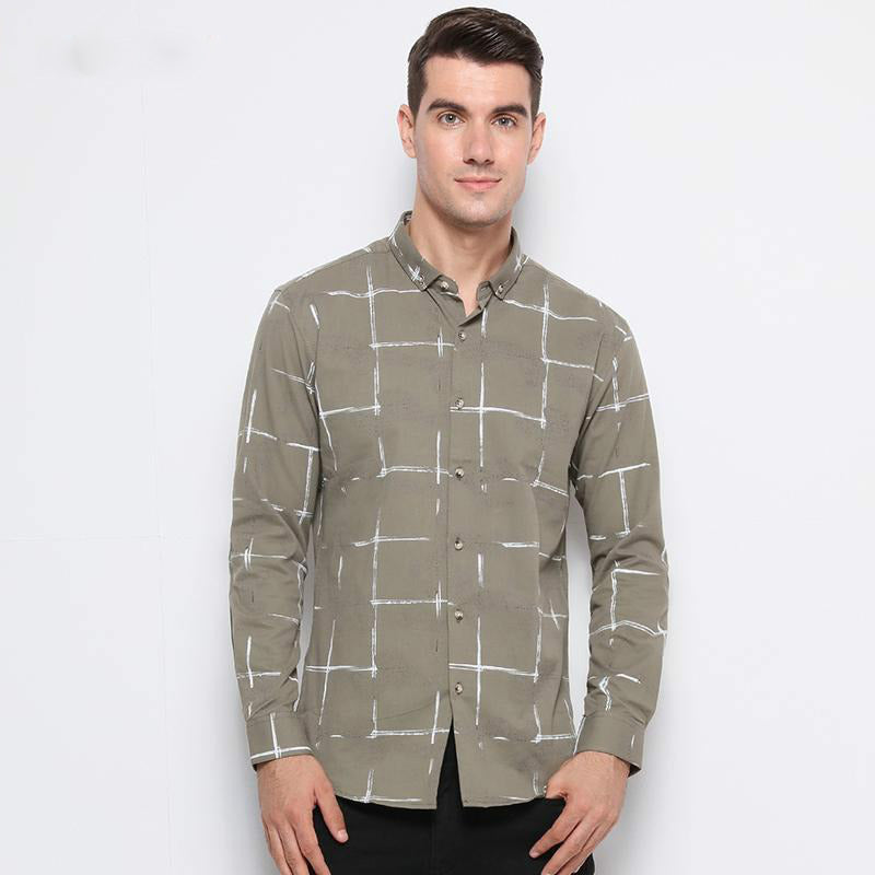 Chalk Stripe Style Plaid Men Long Sleeves Shirt - FanFreakz