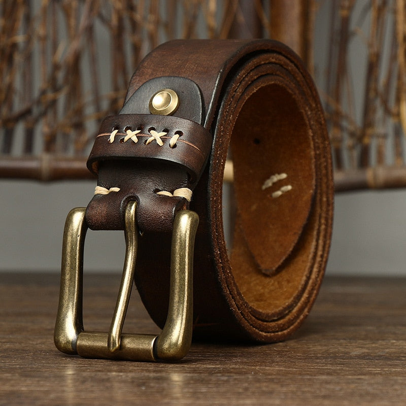 Solid Copper Buckle Genuine Leather Belt